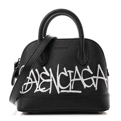 Balenciaga Grained Calfskin Graffiti Print Logo XXS Ville Top Handle Bag Black Silver 1 of 11