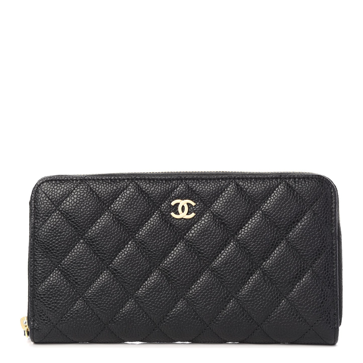 Caviar Quilted Large Gusset Zip Around Wallet Black