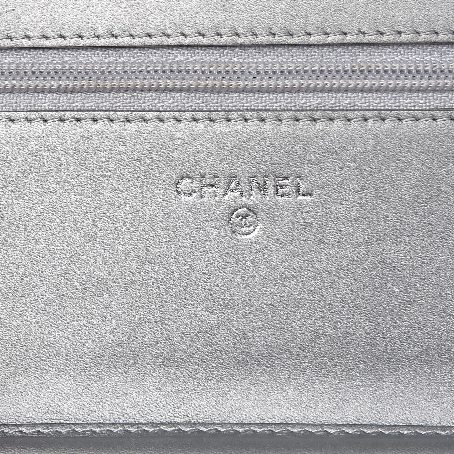 Metallic Distressed Calfskin Quilted Boy Wallet On Chain WOC Silver