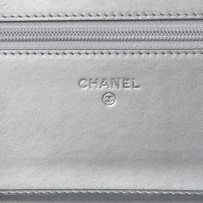 Chanel Metallic Distressed Calfskin Quilted Boy Wallet On Chain WOC Silver 6 of 9