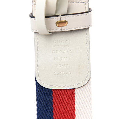 Gucci Nylon Calfskin Sylvie Web Double G 40mm Belt 80 32 Mystic White Hibiscus Red Maritime 5 of 5