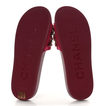 Chanel Satin Chain Slides Sandals Flats 40 Dark Fuchsia 6 of 9