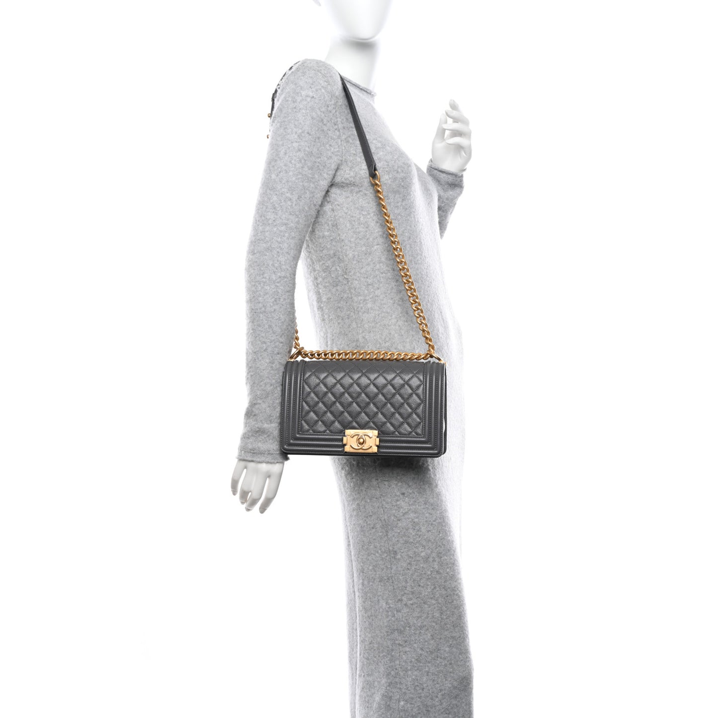Caviar Quilted Medium Boy Flap Grey