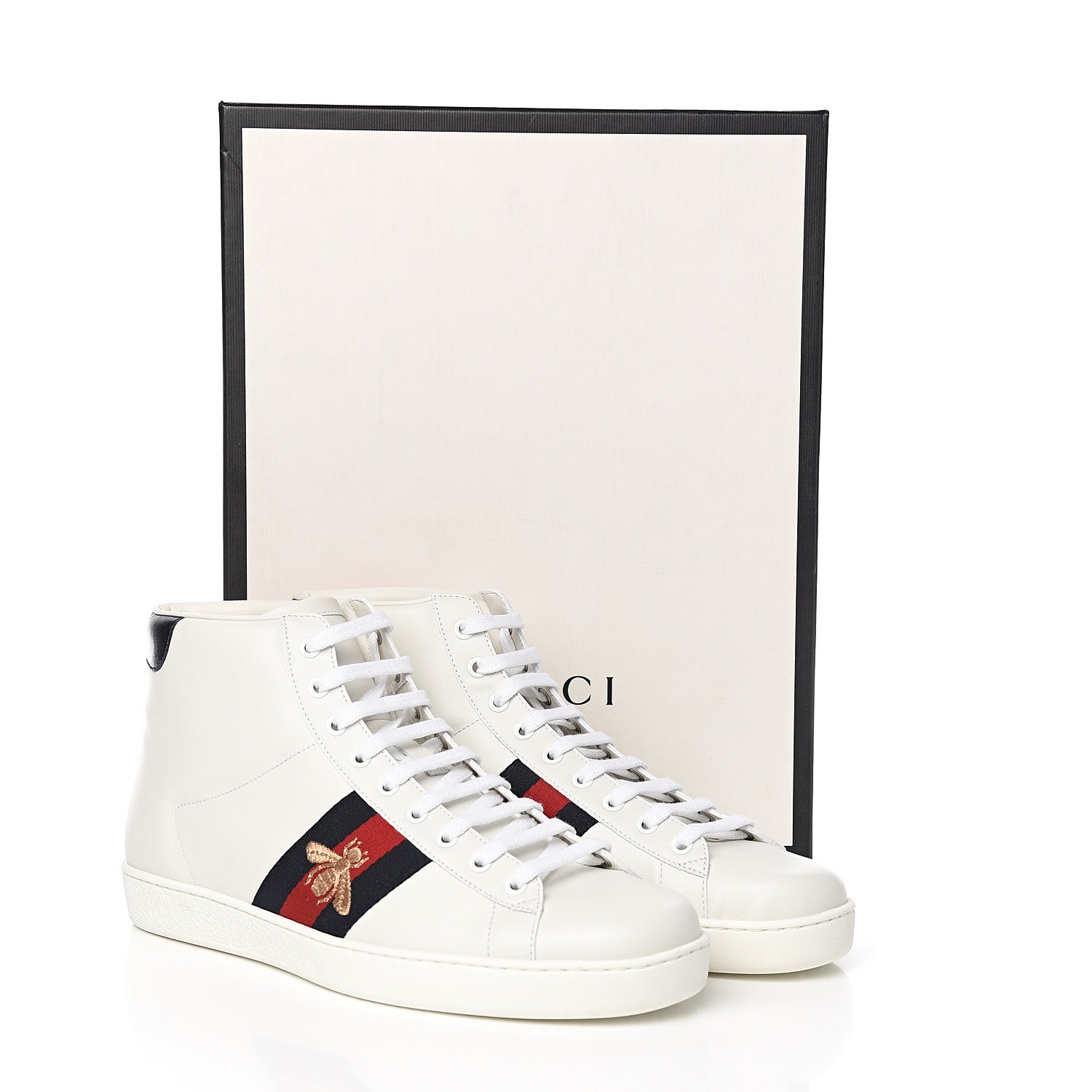 Gucci Calfskin Miro Soft Web Bee Embroidered Mens Ace High Top Sneakers 9.5 White 9 of 9