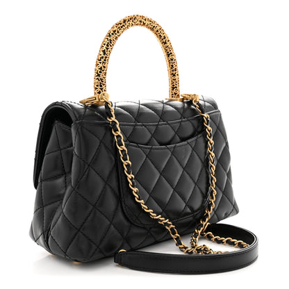 Chanel Calfskin Quilted Mini Logo Coco Handle Flap Black 2 of 11