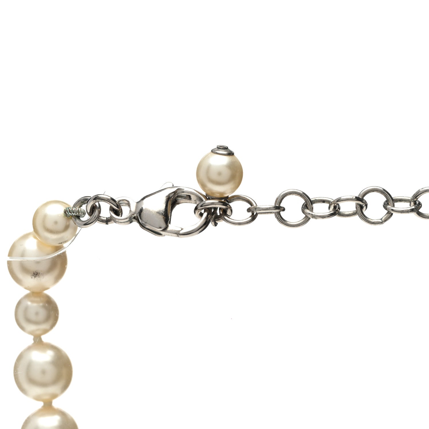 Chanel Pearl Crystal Baguette CC Short Necklace Silver 4 of 6