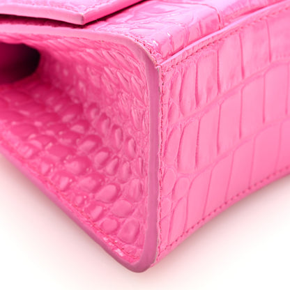 Balenciaga Shiny Calfskin Crocodile Embossed Hourglass Top Handle Bag XS Neon Pink 5 of 5