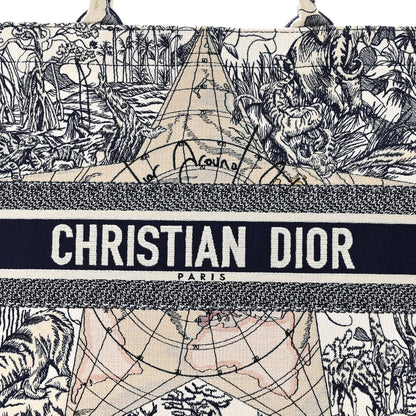 Christian Dior Canvas Embroidered Large Around The World Book Tote Blue 8 of 14