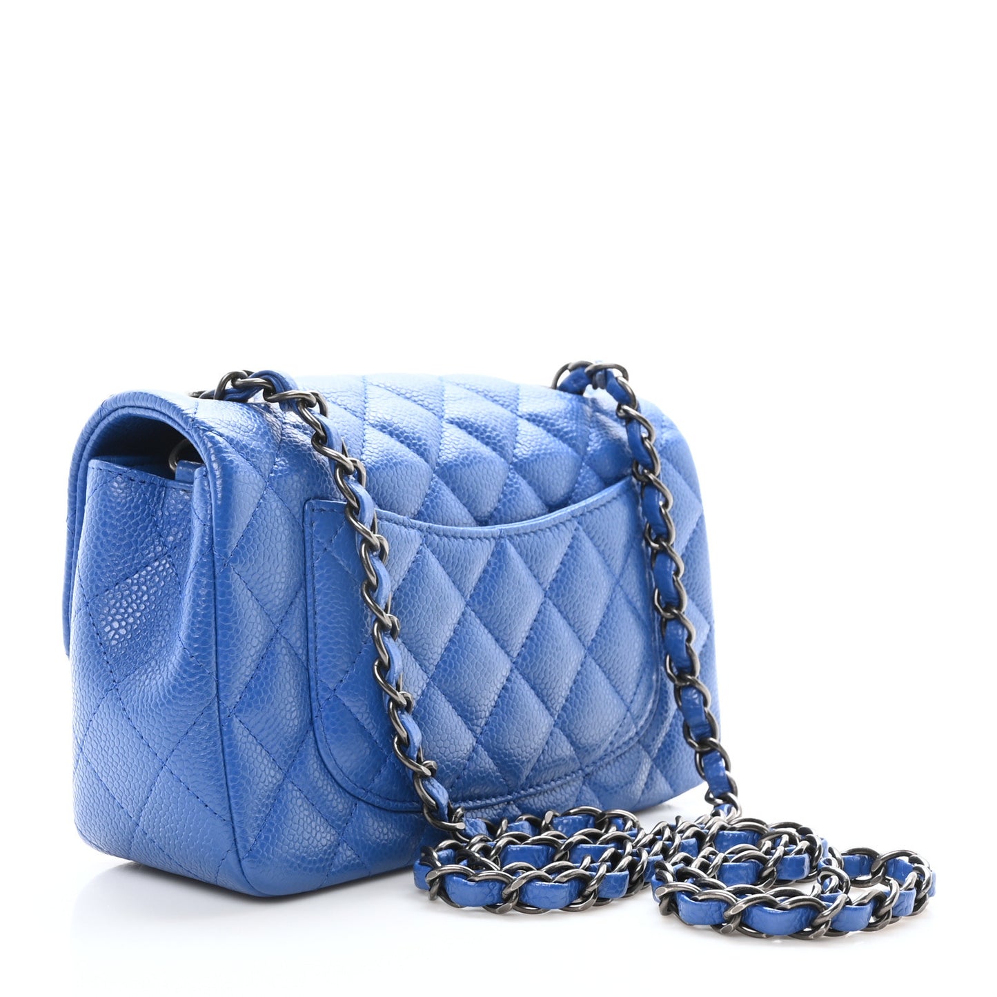 Caviar Quilted Mini Rectangular Flap Blue