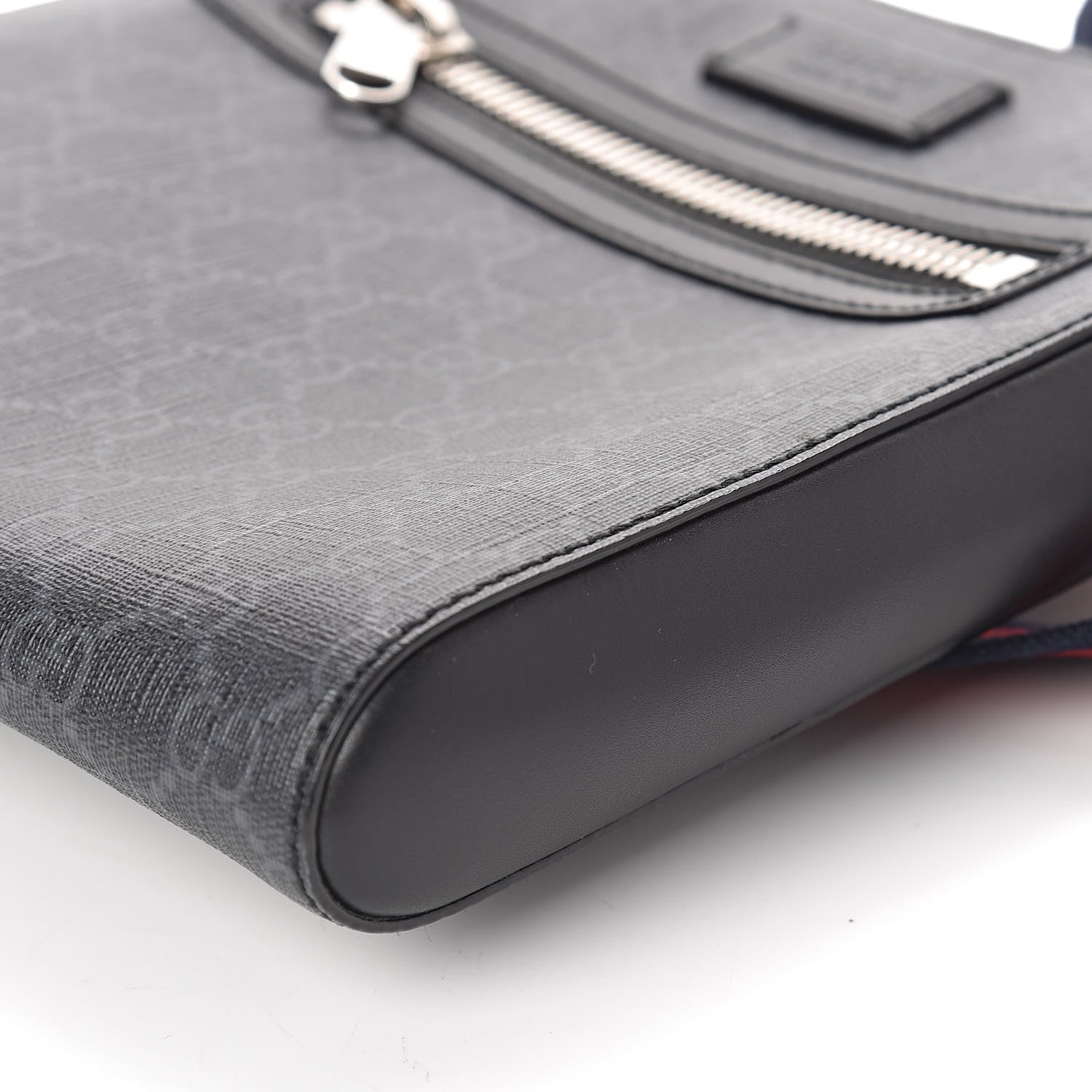 Gucci GG Supreme Monogram Web Small Flat Messenger Bag Black Grey 9 of 10