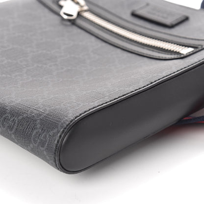 Gucci GG Supreme Monogram Web Small Flat Messenger Bag Black Grey 9 of 10