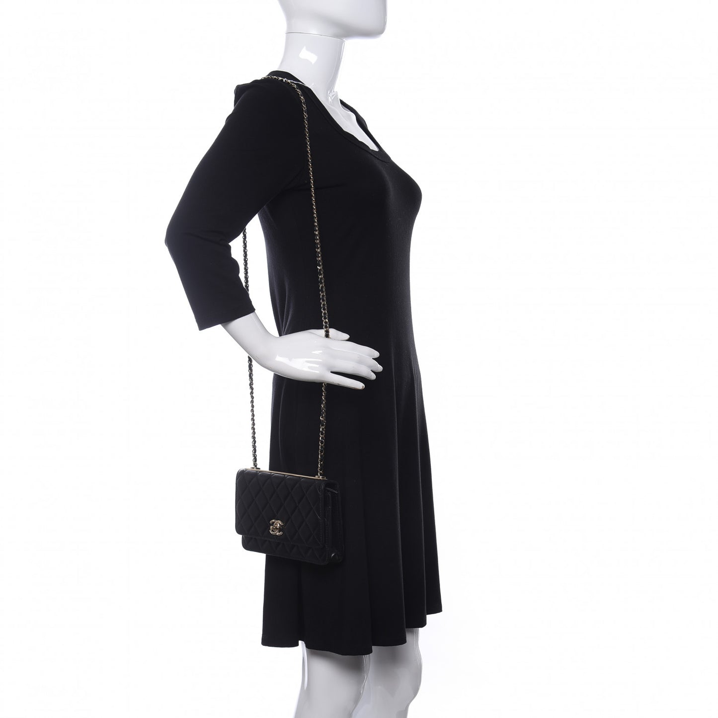 Lambskin Quilted Trendy CC Wallet On Chain WOC Black