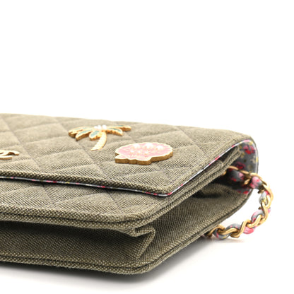 Chanel Canvas Quilted Coco Cuba Charms Wallet On Chain WOC Khaki 10 of 11