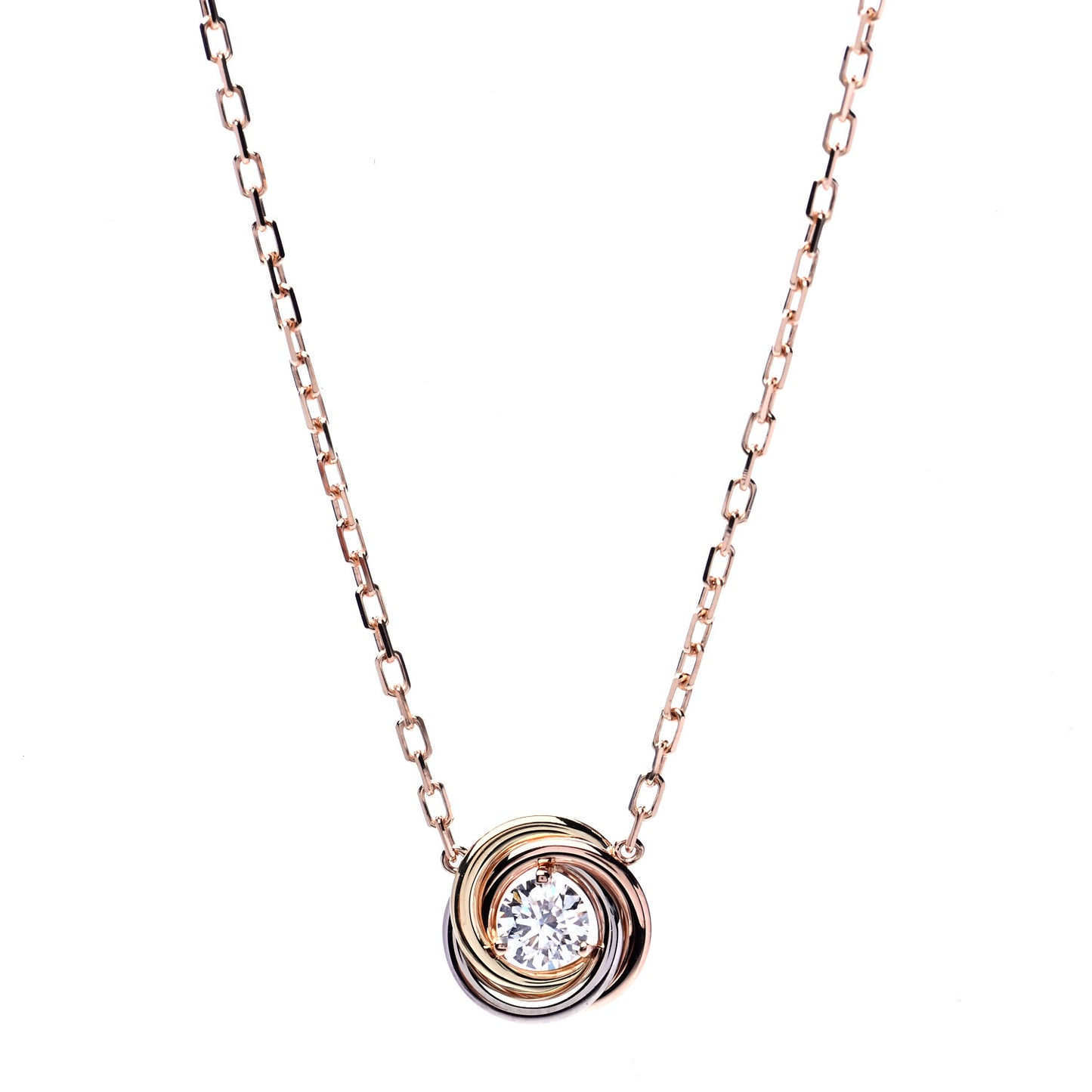 18K Pink White Yellow Gold Diamond Trinity De Cartier Pendant Necklace