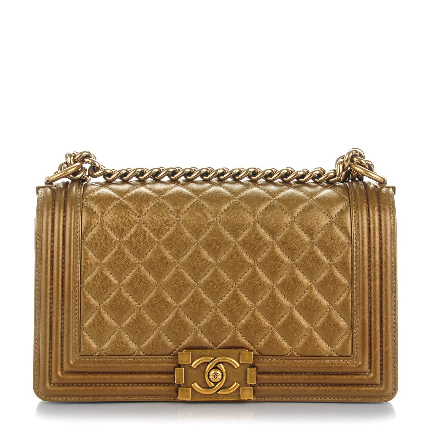 Chanel Lambskin Quilted Medium Boy Flap Dark Gold 1 of 7