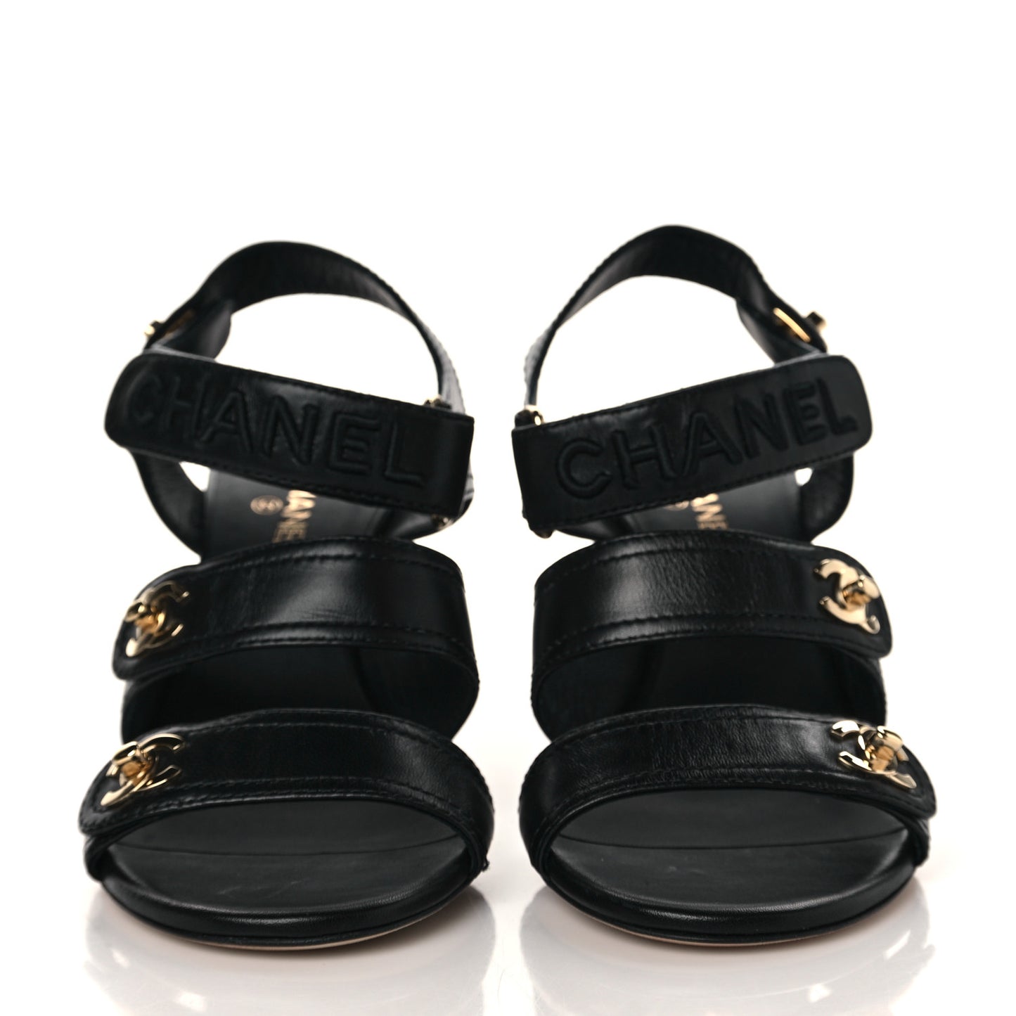 Goatskin CC Turnlock Sandals 37.5 Black