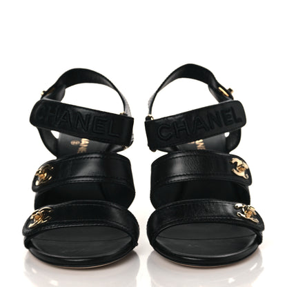 Chanel Goatskin CC Turnlock Sandals 37.5 Black 2 of 9