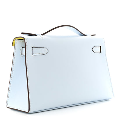 Hermes Swift Horseshoe Kelly Pochette Clutch Bleu Brume Lime 3 of 11
