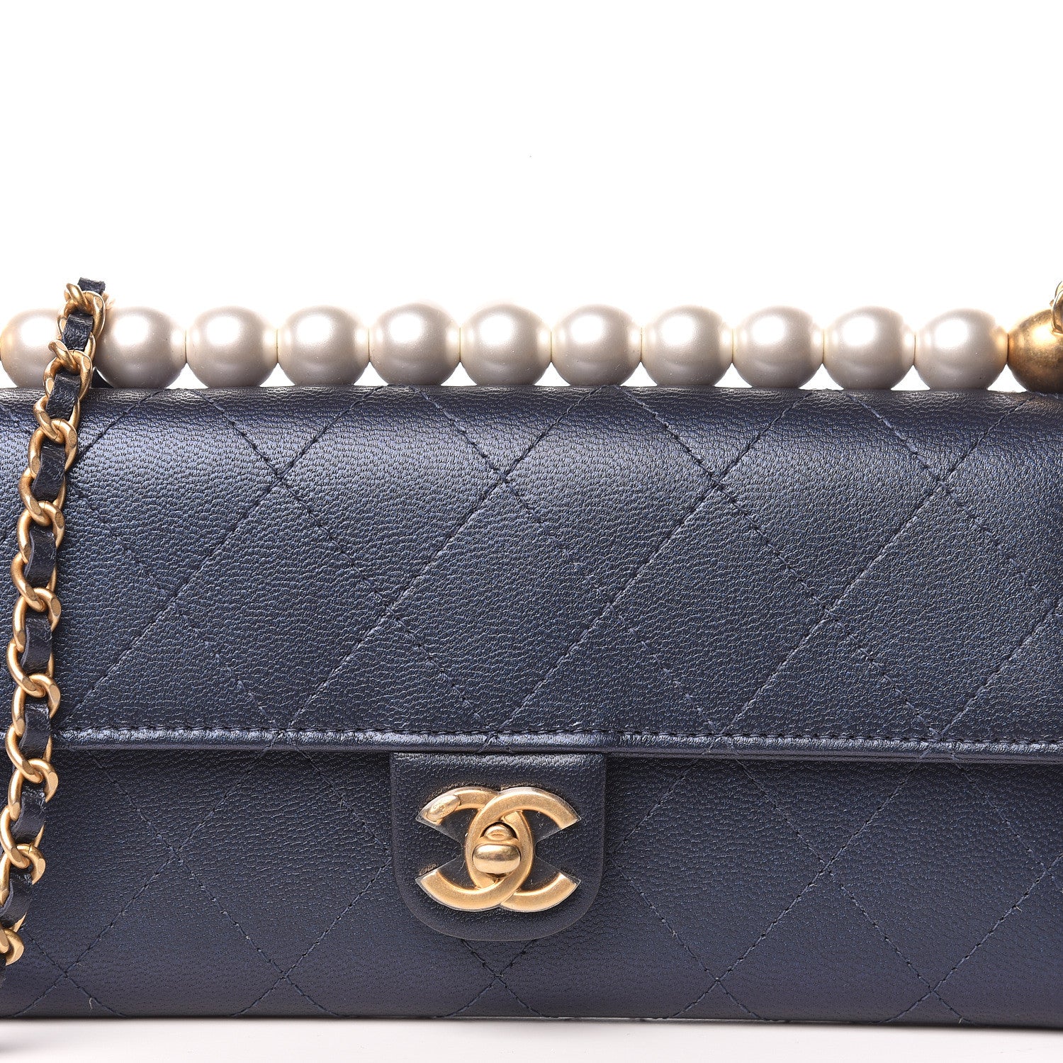Chanel Iridescent Lambskin Quilted Chic Pearls Clutch With Chain Blue 11 of 12