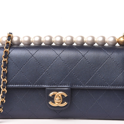 Chanel Iridescent Lambskin Quilted Chic Pearls Clutch With Chain Blue 11 of 12