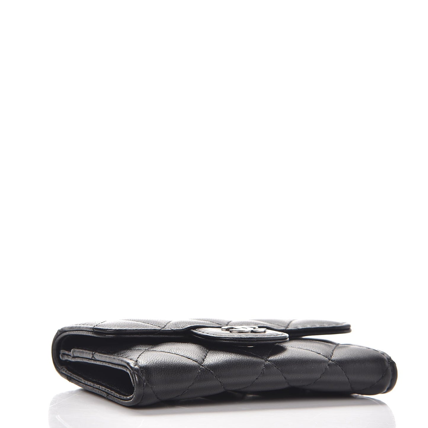 Lambskin Quilted Flap Card Holder Black