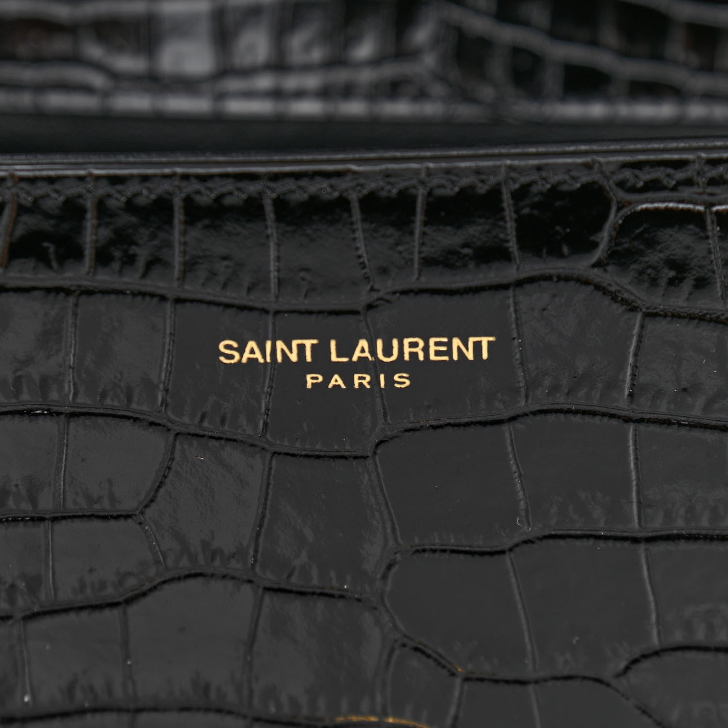 Saint Laurent Calfskin Crocodile Embossed Mini Classic Monogram Cassandra Top Handle Black 9 of 11