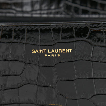 Saint Laurent Calfskin Crocodile Embossed Mini Classic Monogram Cassandra Top Handle Black 9 of 11