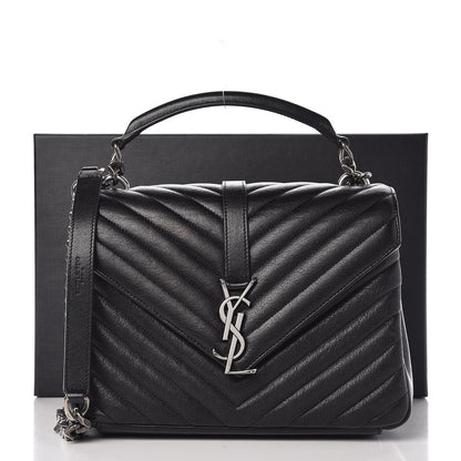 Saint Laurent Sheepskin Matelasse Chevron Monogram Medium College Bag Black 10 of 10
