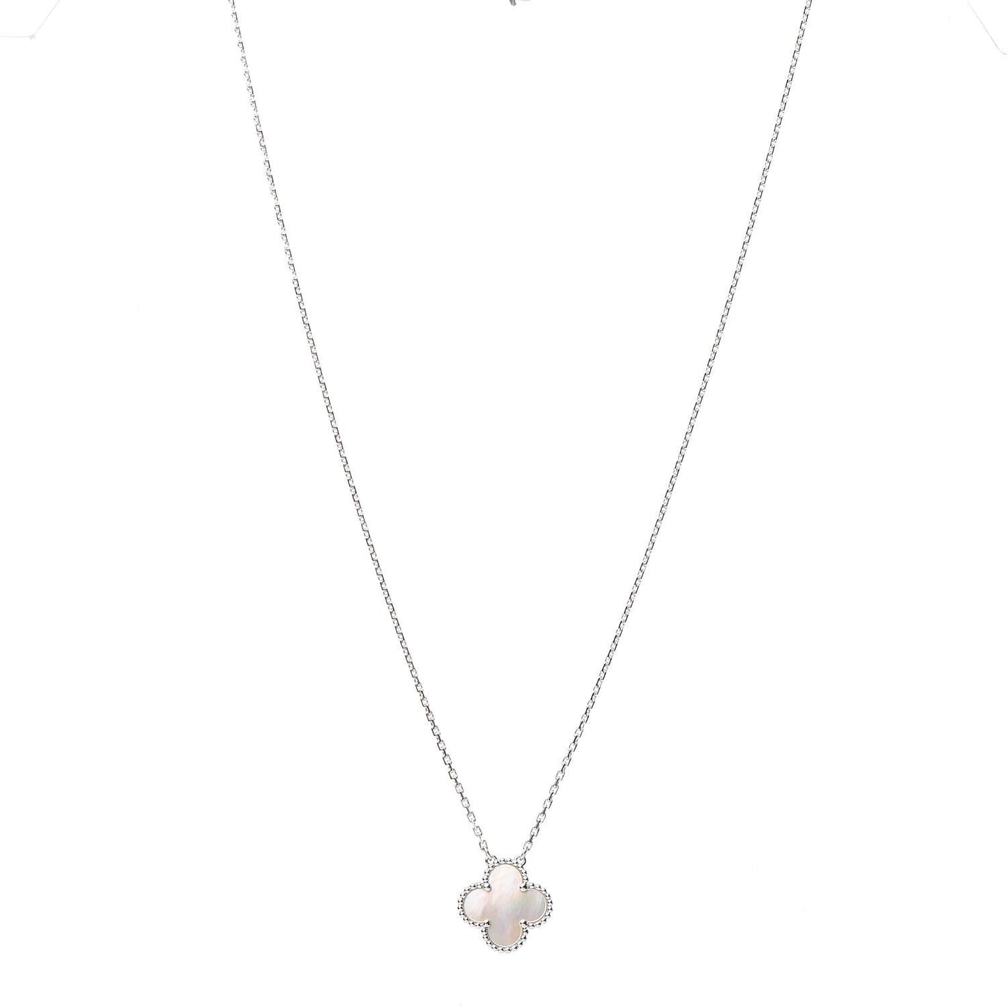 18K White Gold Mother of Pearl Vintage Alhambra Pendant Necklace