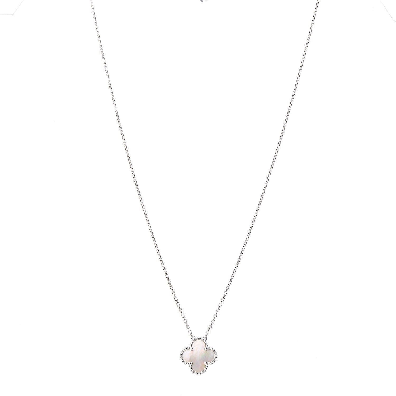 Van Cleef & Arpels 18K White Gold Mother of Pearl Vintage Alhambra Pendant Necklace 1 of 8