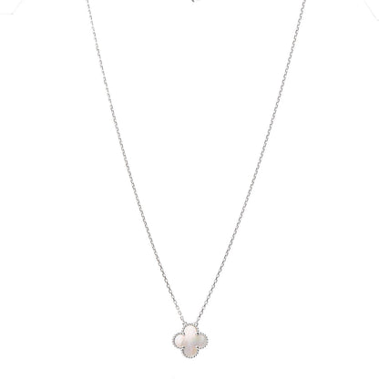 Van Cleef & Arpels 18K White Gold Mother of Pearl Vintage Alhambra Pendant Necklace 1 of 8