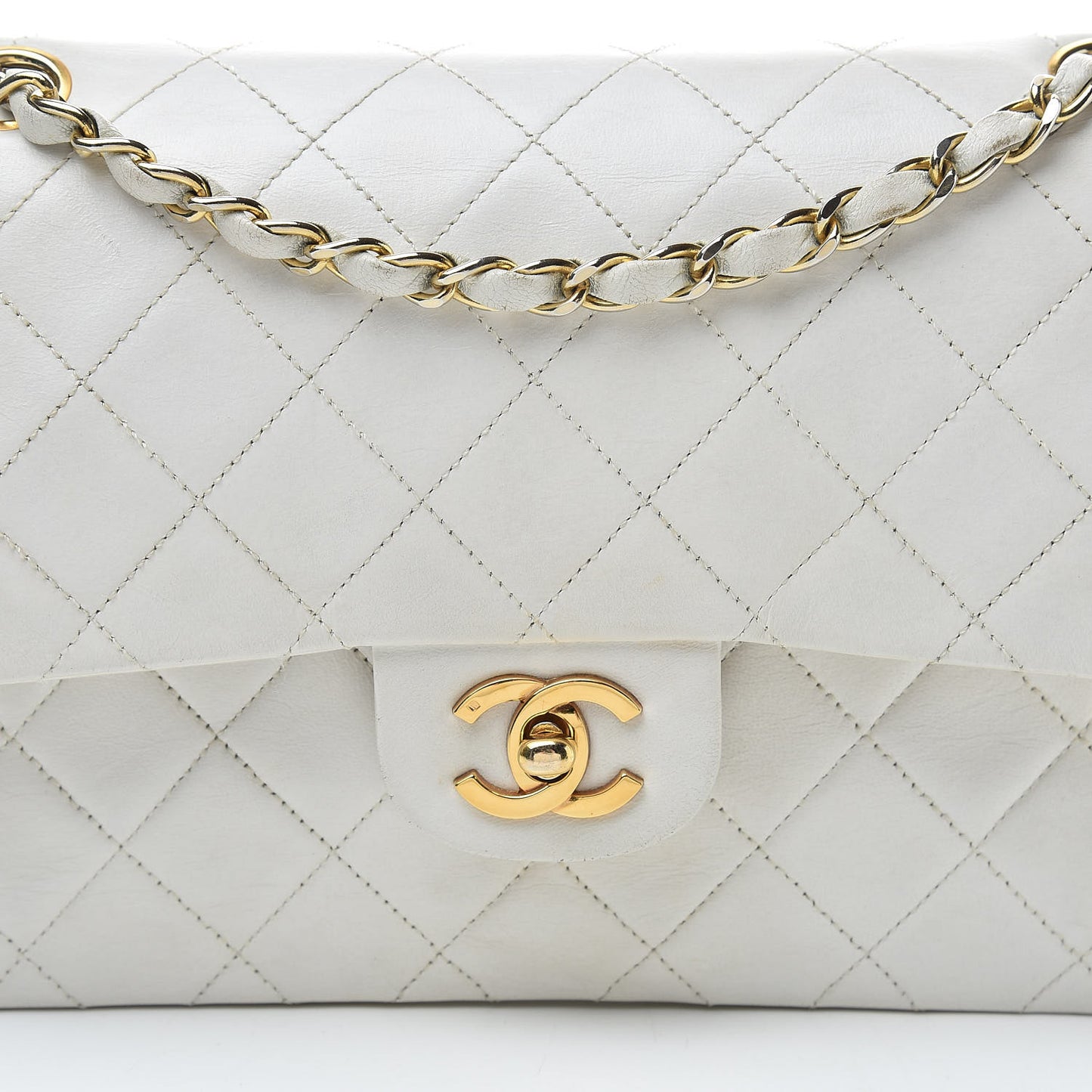 Lambskin Quilted Medium Double Flap White
