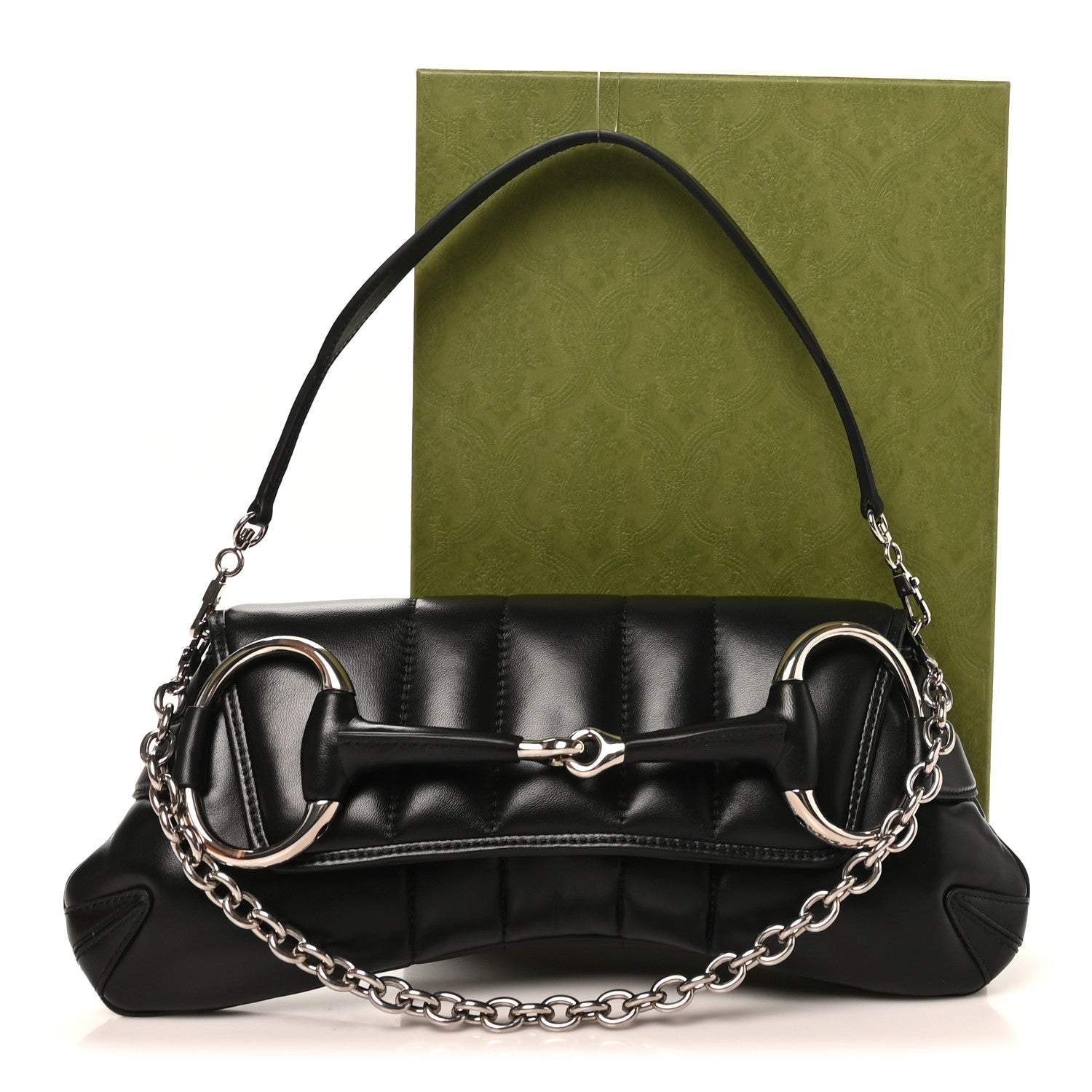 Gucci Nappa Vertical Matelasse Medium Maxi Horsebit Chain Shoulder Bag Black 11 of 11