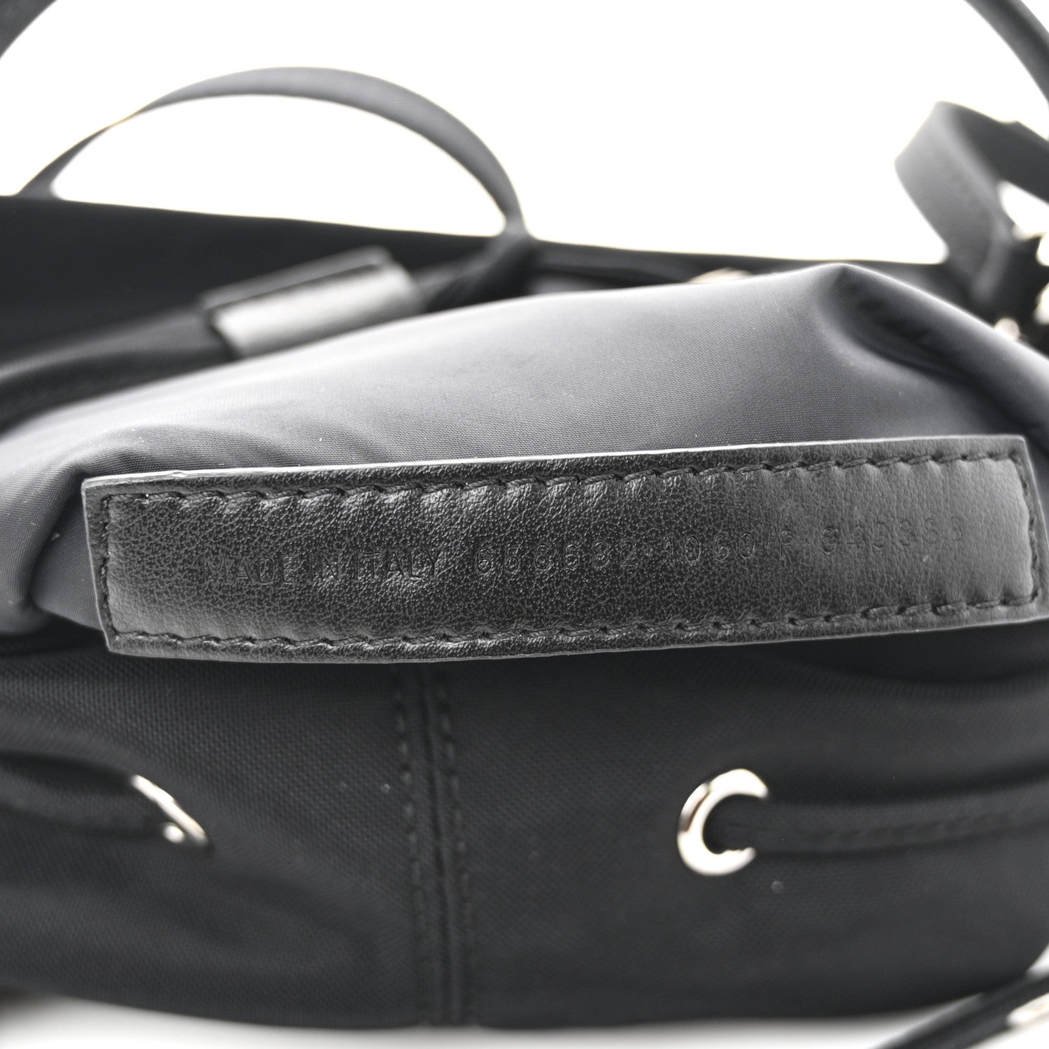 Balenciaga Recycled Sport Nylon Logo Embroidered Wheel Drawstring Bucket Bag Black White Black White 7 of 10