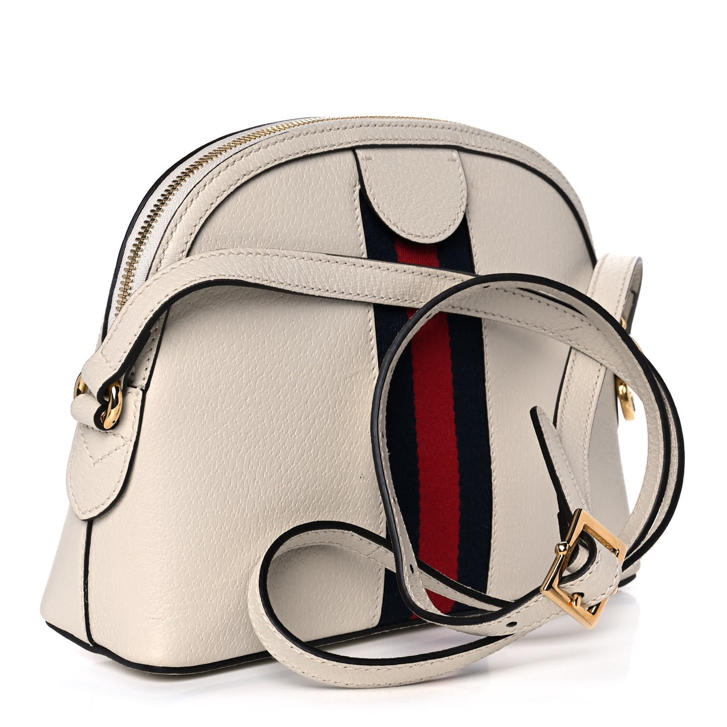 Textured Dollar Calfskin Web Small Ophidia Dome Shoulder Bag Mystic White