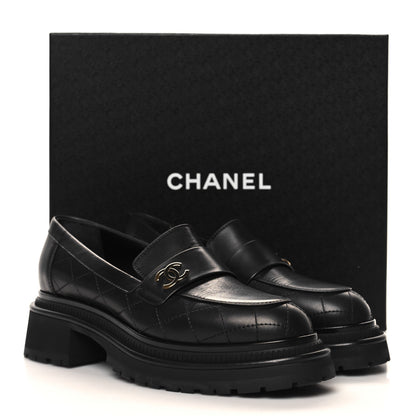Chanel Calfskin Quilted CC Mocassin Loafers 39.5 Black 10 of 10