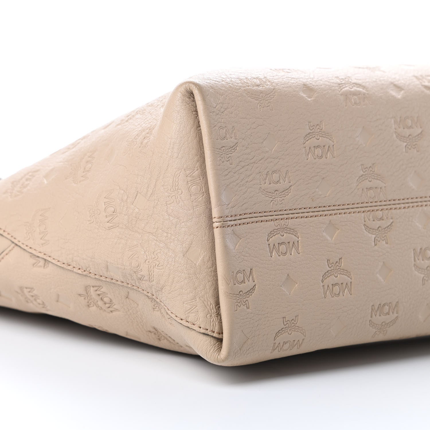 MCM Calfskin Ottomar Monogram Medium Klara Top Zip Tote New Beige 10 of 11