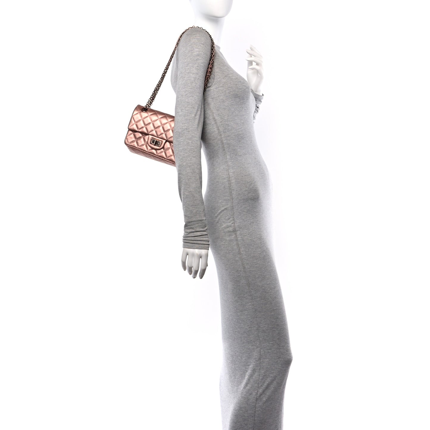 Metallic Grained Calfskin Quilted 2.55 Reissue Mini Flap Copper Pink