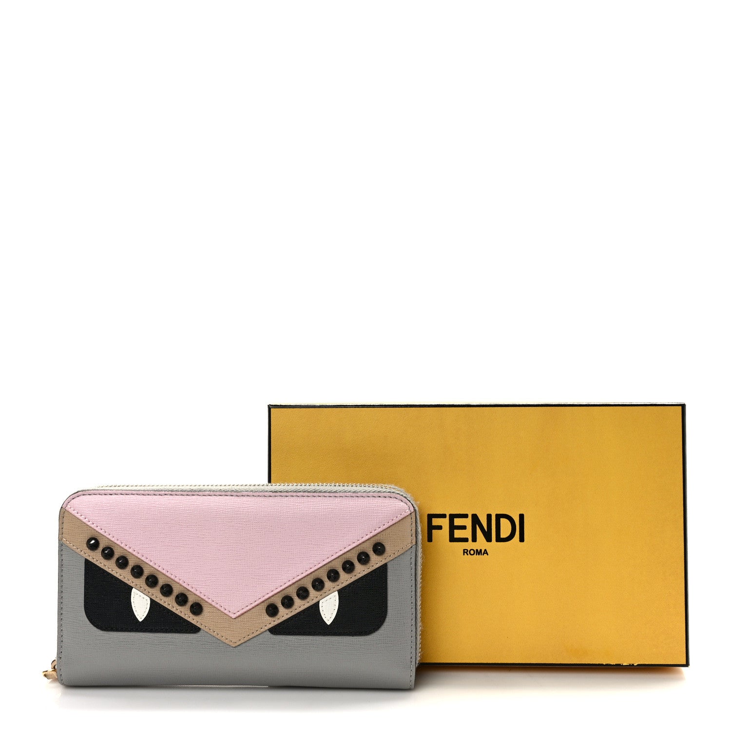 Fendi Vitello Elite Monster Eyes Studded Zip Around Wallet Ghiaccio Black Multicolor 9 of 9