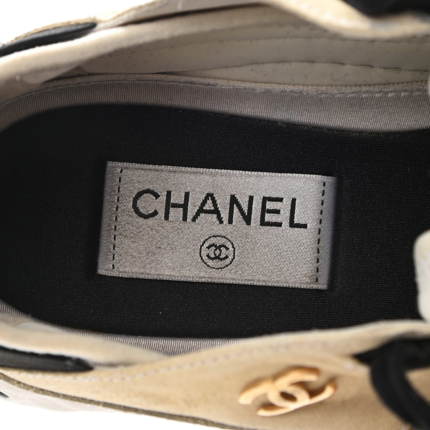 Fabric Calfskin Suede CC Sneakers 38 Ivory Black