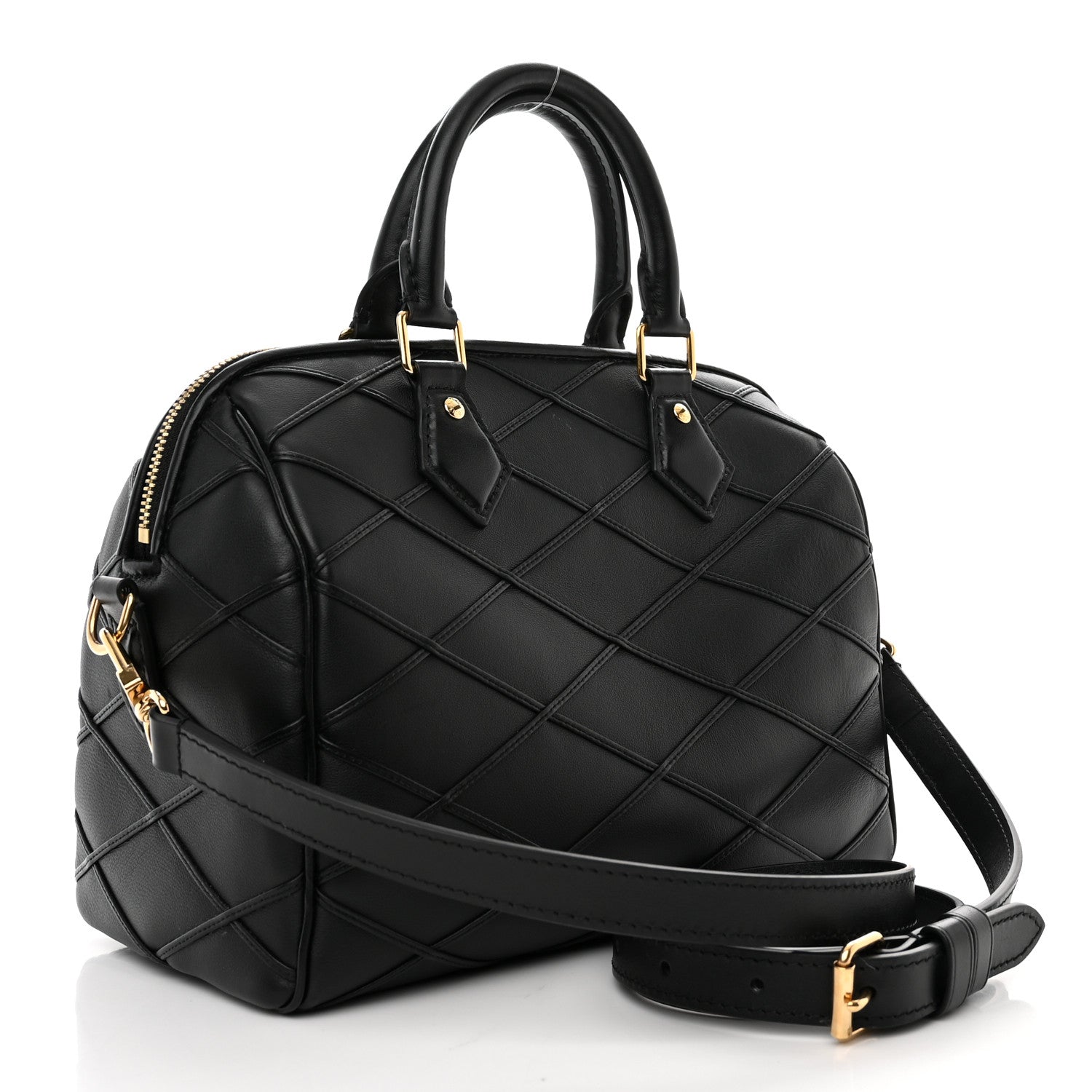 Louis Vuitton Lambskin Malletage Speedy Bandouliere 25 Black 3 of 10