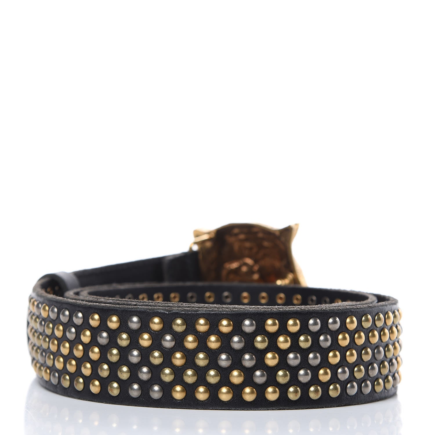 Gucci Calfskin Studded Feline Belt 100 40 Black 3 of 7