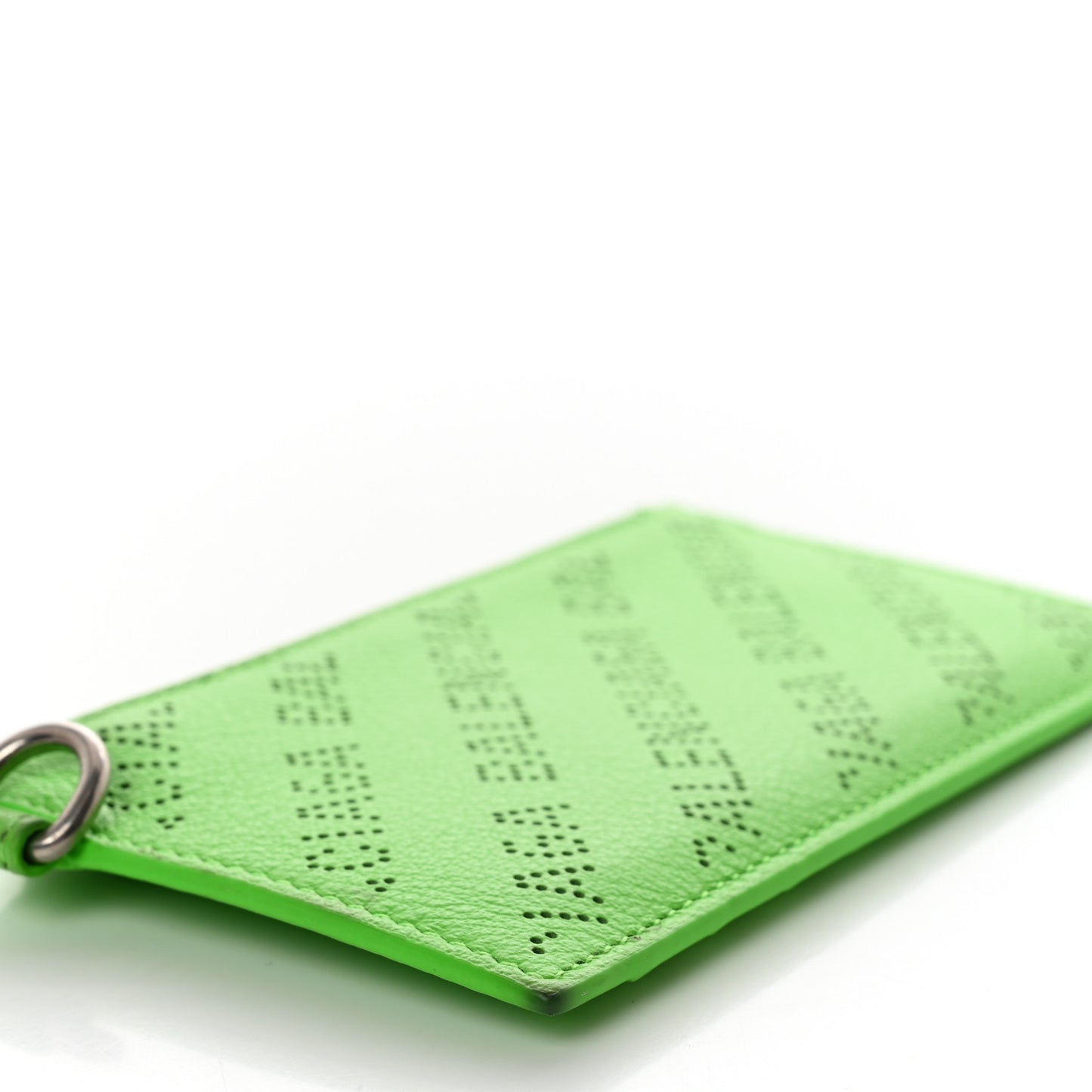 Calfskin Logo Perforated Cash Coin Card Holder On Keychain Acid Green