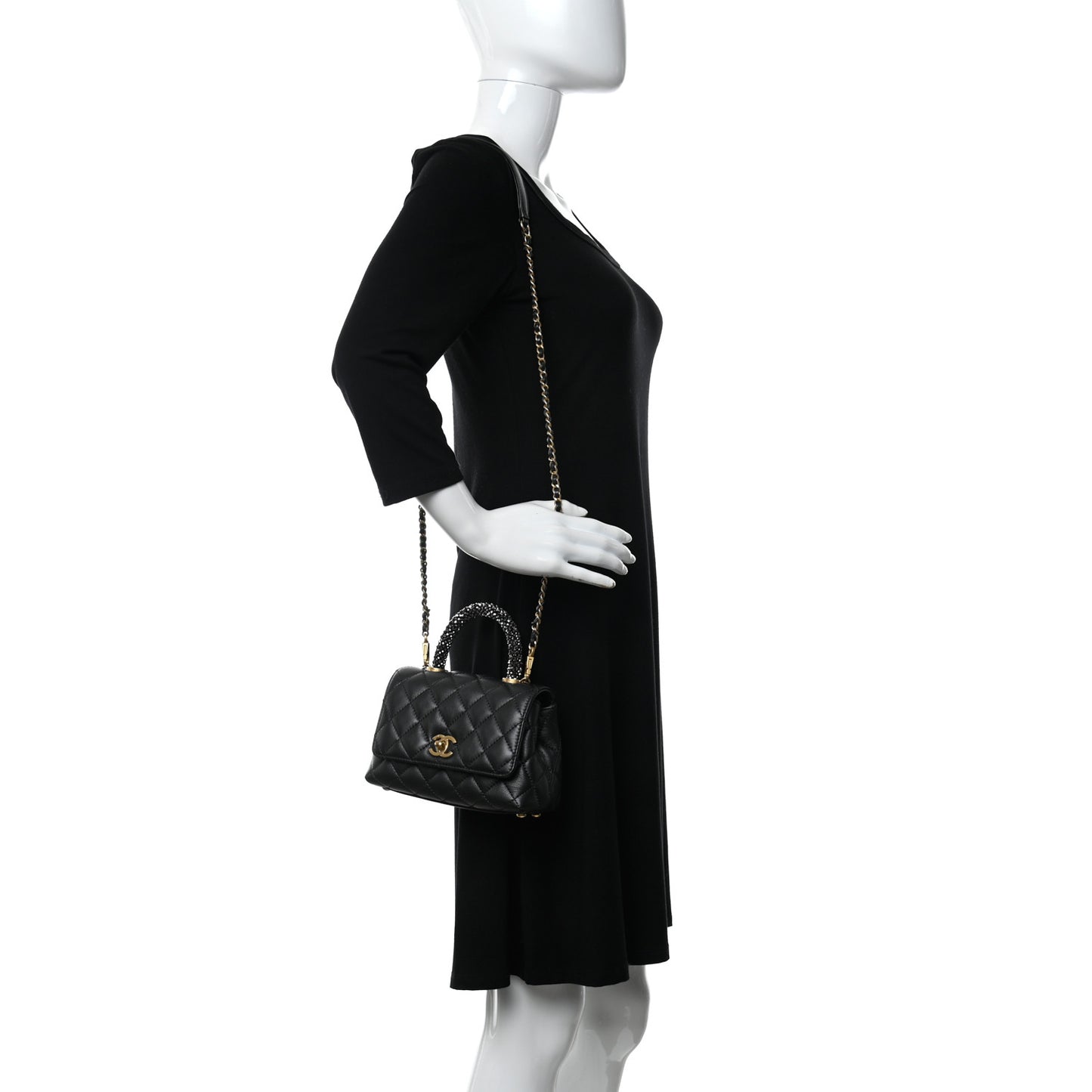 Calfskin Crystal Quilted Extra Mini Coco Handle Flap Black