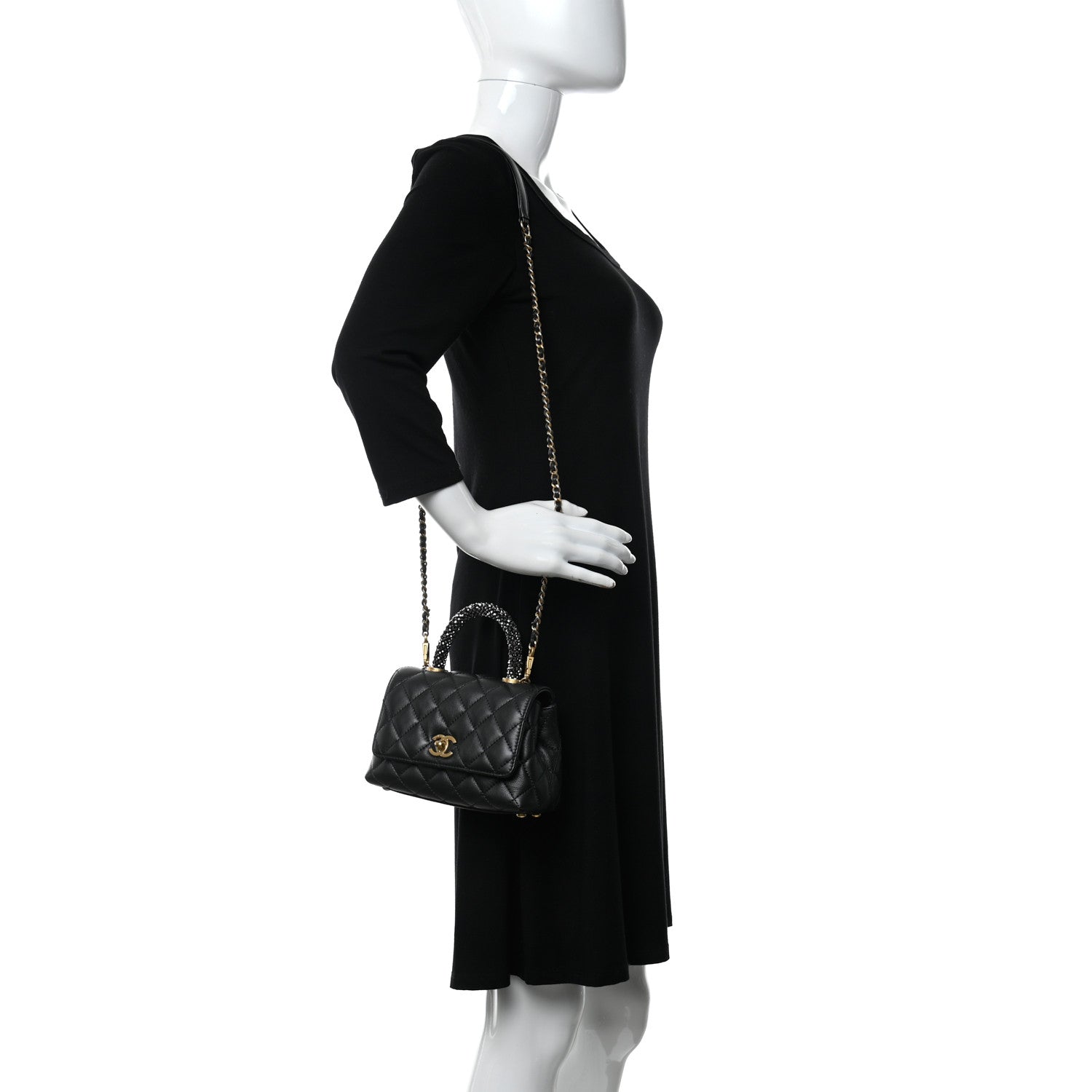 Chanel Calfskin Crystal Quilted Extra Mini Coco Handle Flap Black 2 of 10