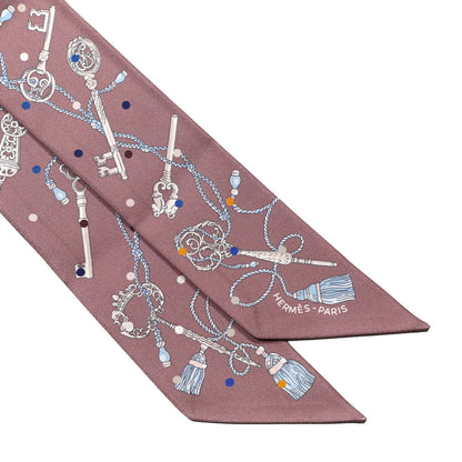 Hermes Silk Les Cles A Pois Twilly Marron Glace Gris 2 of 4