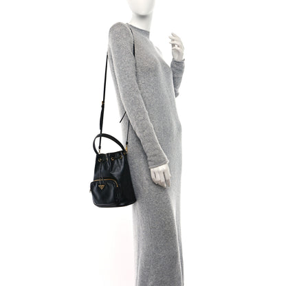 Prada Light Calfskin Saffiano Mini Bucket Crossbody Bag Black 2 of 8