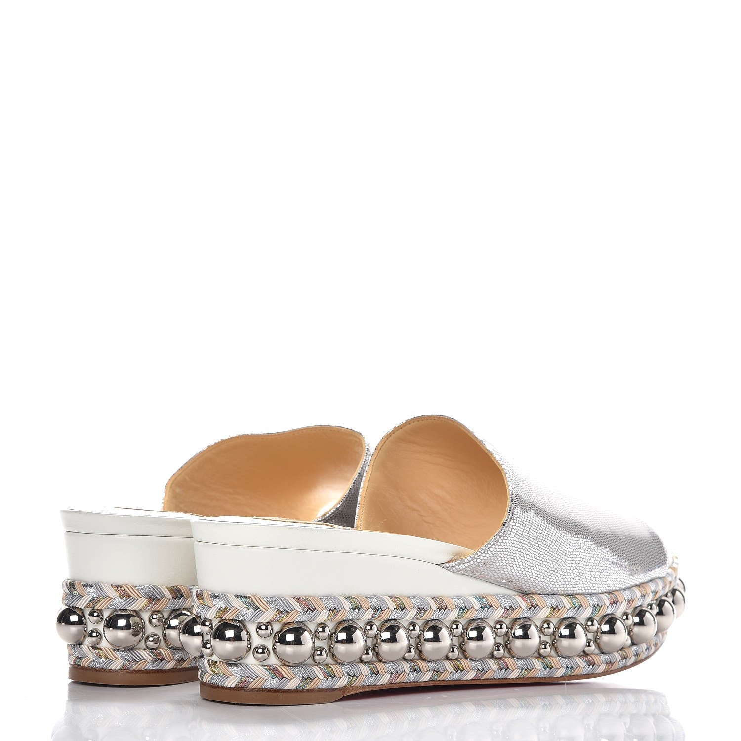 Christian Louboutin Metallic Laminato Lizard Janibasse Mules 38 White Silver 4 of 7