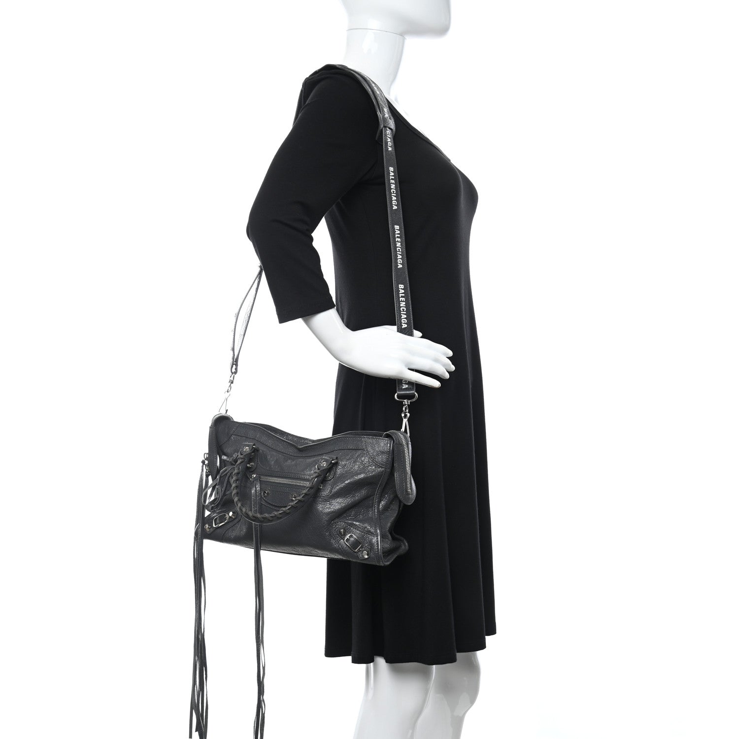 Balenciaga Agneau Classic Silver Hardware S City Logo Strap Gris Fossile White 2 of 10