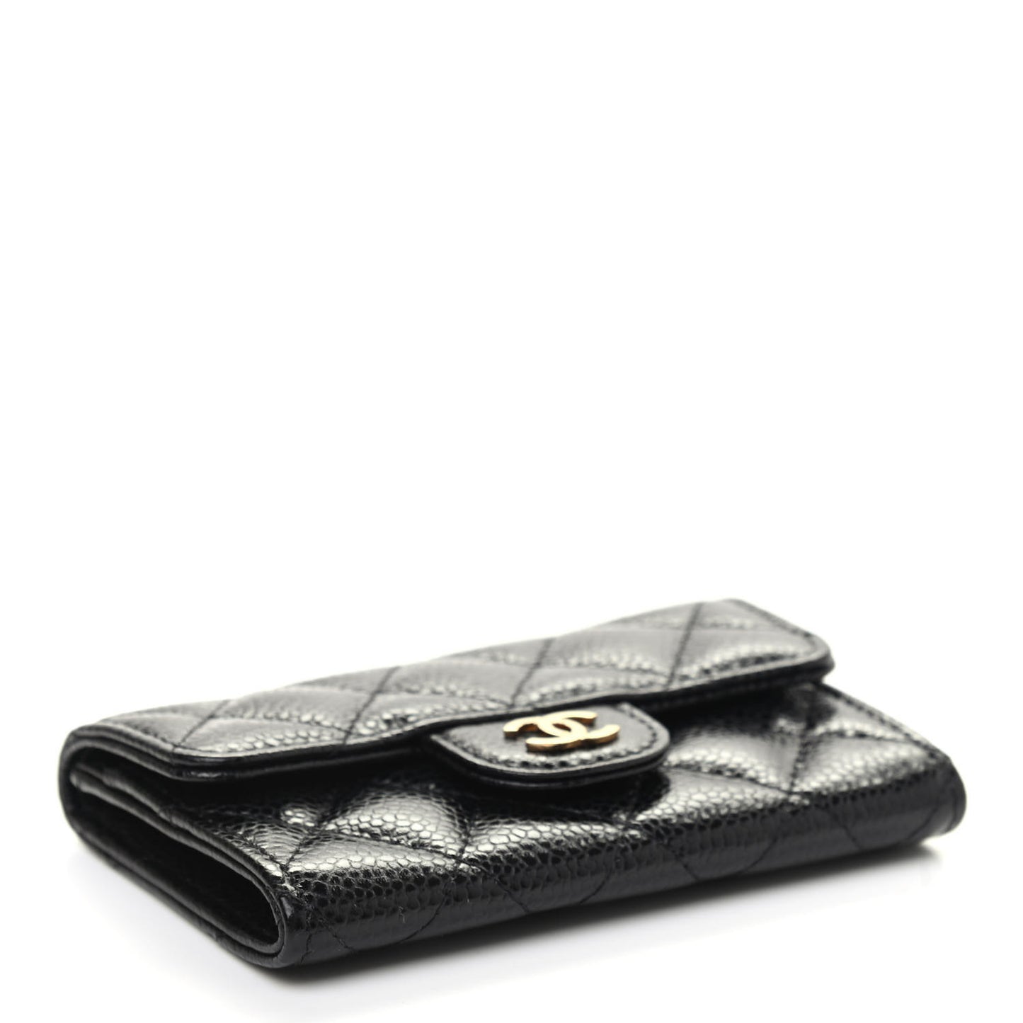 Caviar Quilted Flap Card Holder Black